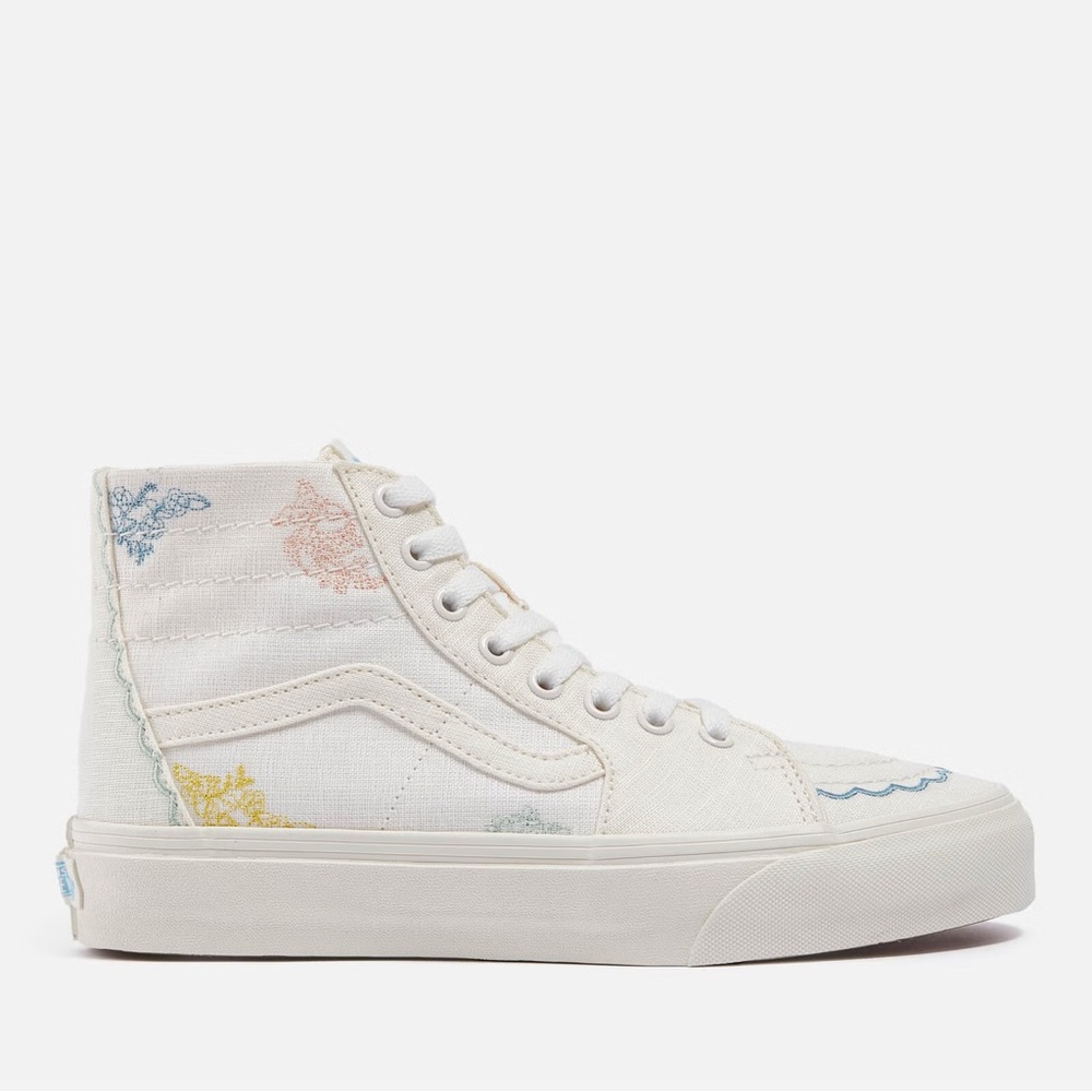 Vans Cream embroidered linen High-Top Sneakers - woman’s size 10.5 men’s size 9